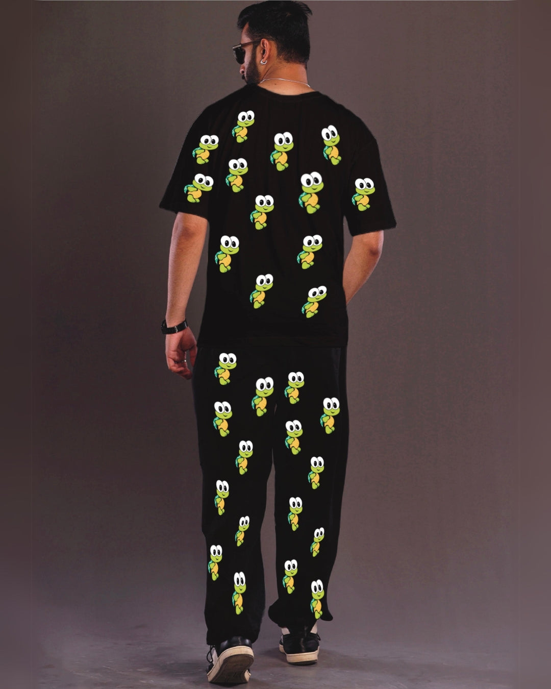 Men's Turtle World Oversized Co-Ord Set - Black and Black