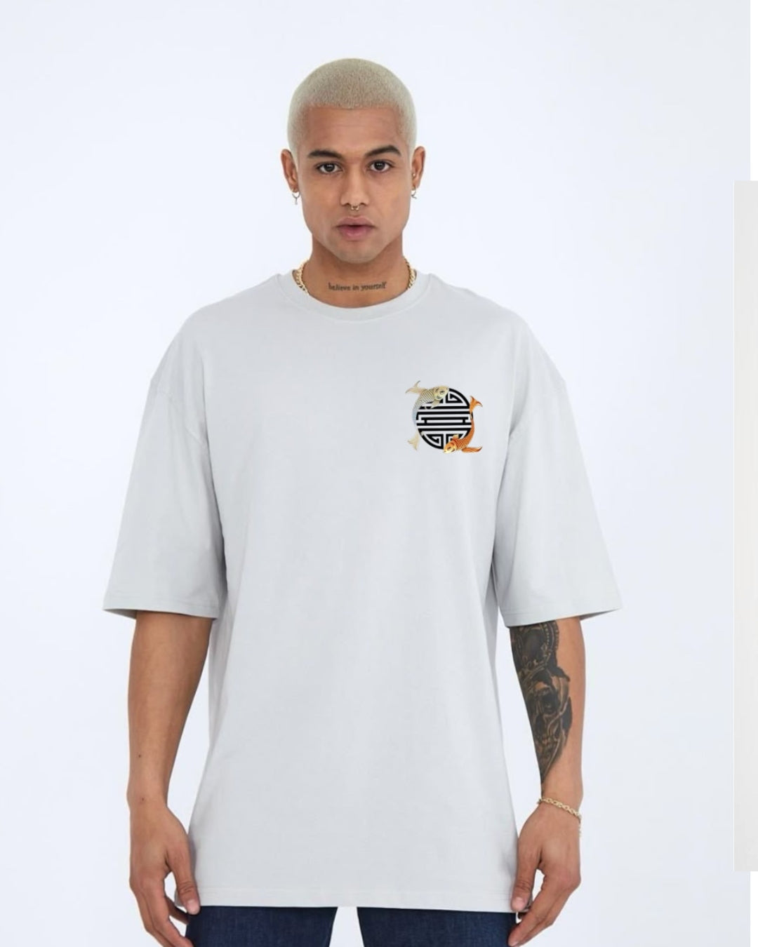 Dual Fish Unisex Exclusive Oversized Tee - White