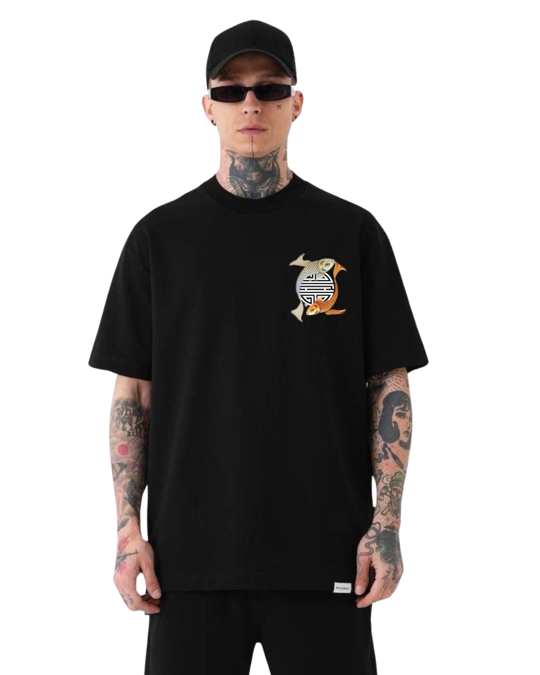 Dual Fish Unisex Exclusive Oversized Tee - Black