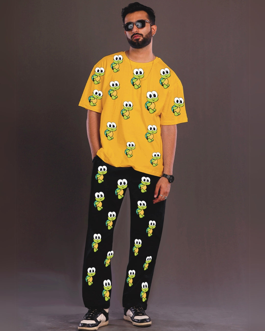 Men's Turtle World Oversized Co-Ord Set - Yellow and Black