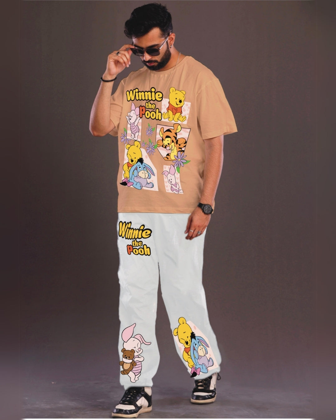 Men's Winnie the Pooh Oversized Beige and White Coord Set