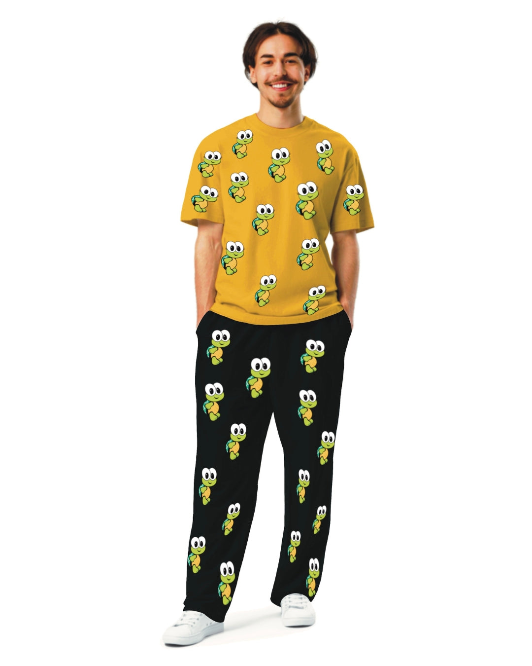 Men's Turtle World Oversized Co-Ord Set - Yellow and Black