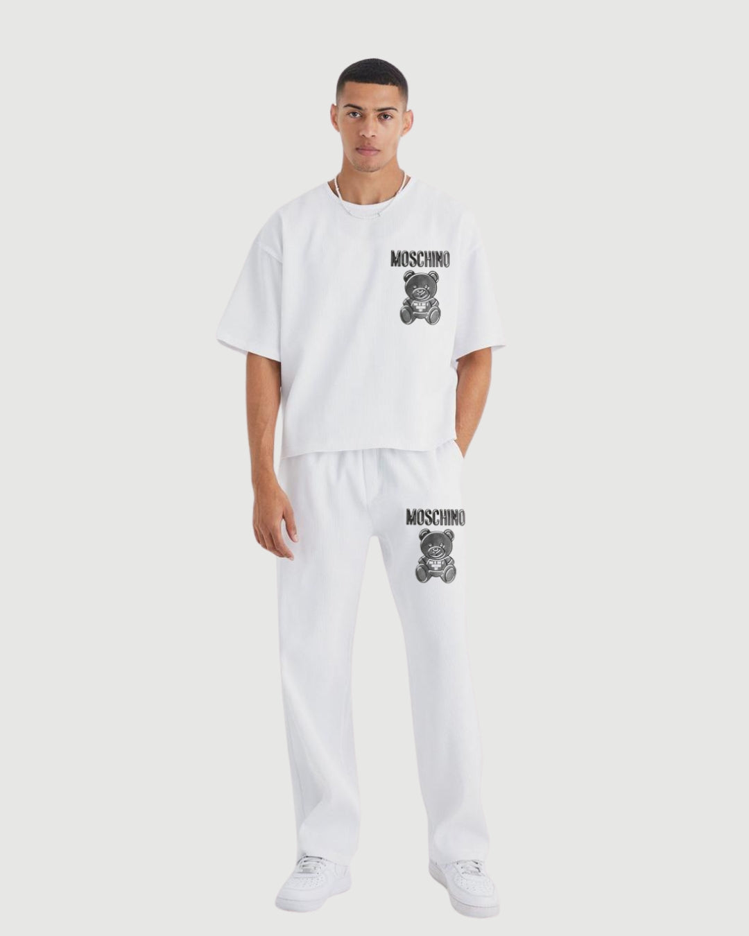 Men Moschino Oversized Cord Set - White and White