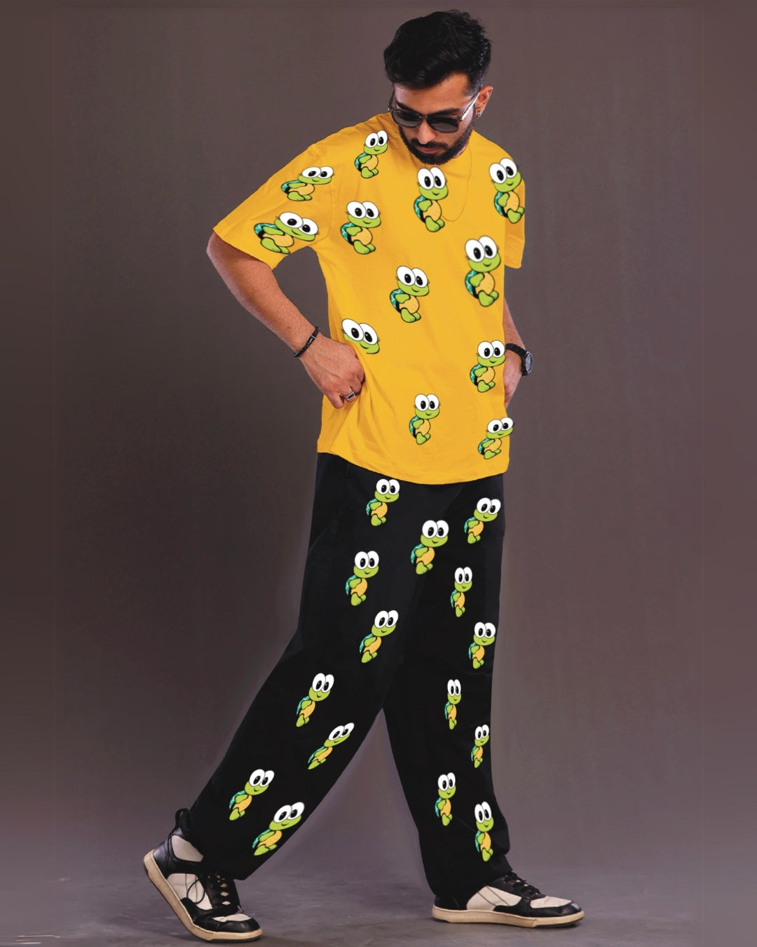 Men's Turtle World Oversized Co-Ord Set - Yellow and Black