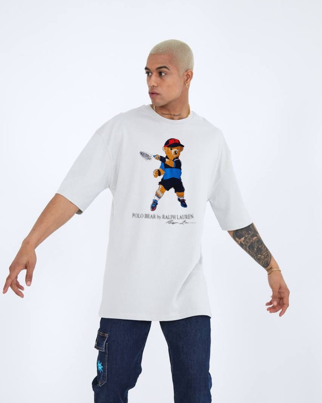 Tennis teddy Unisex Exclusive Oversized Tee - White