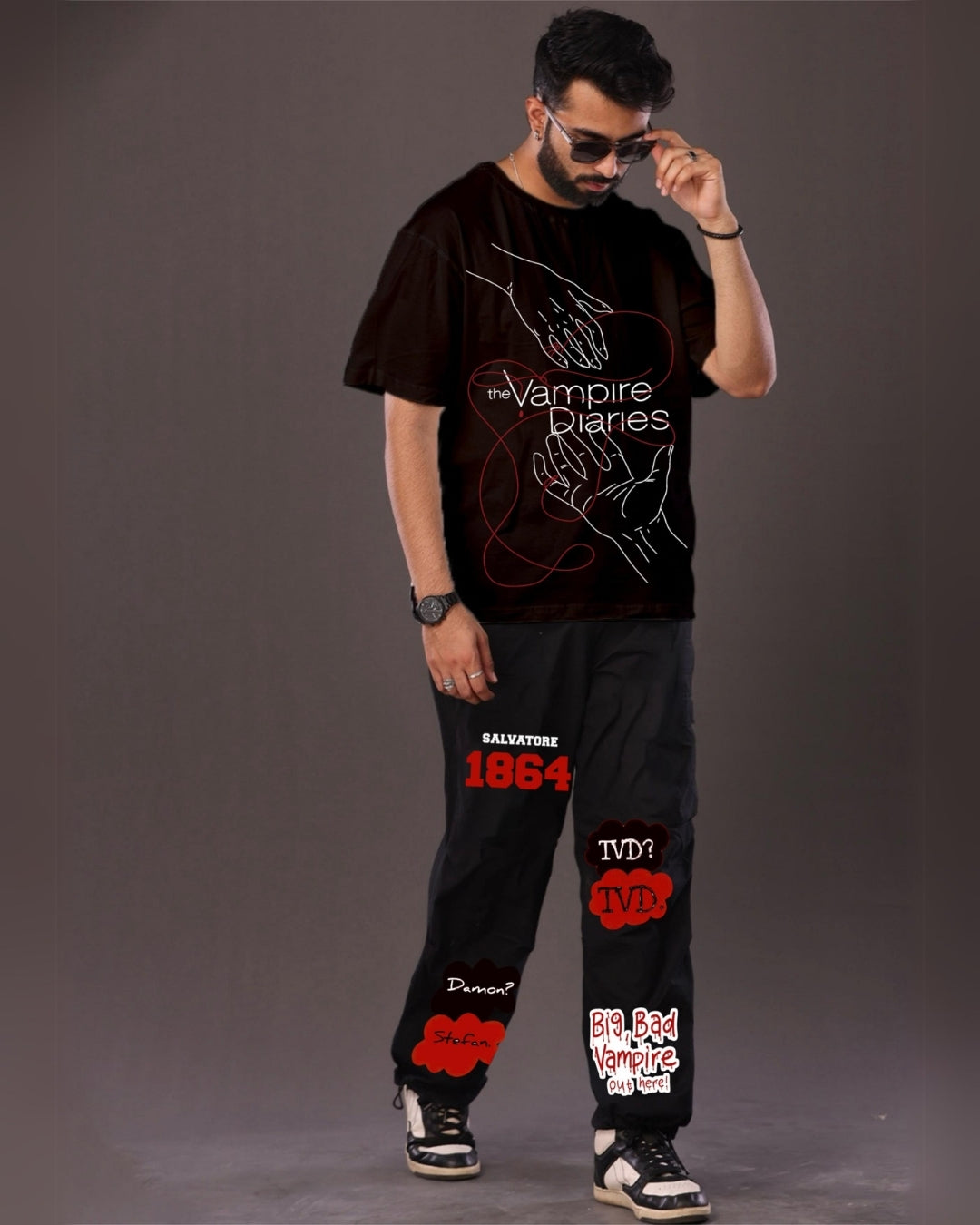 Vampire Diaries Men's Oversized Black and Black Coord Set