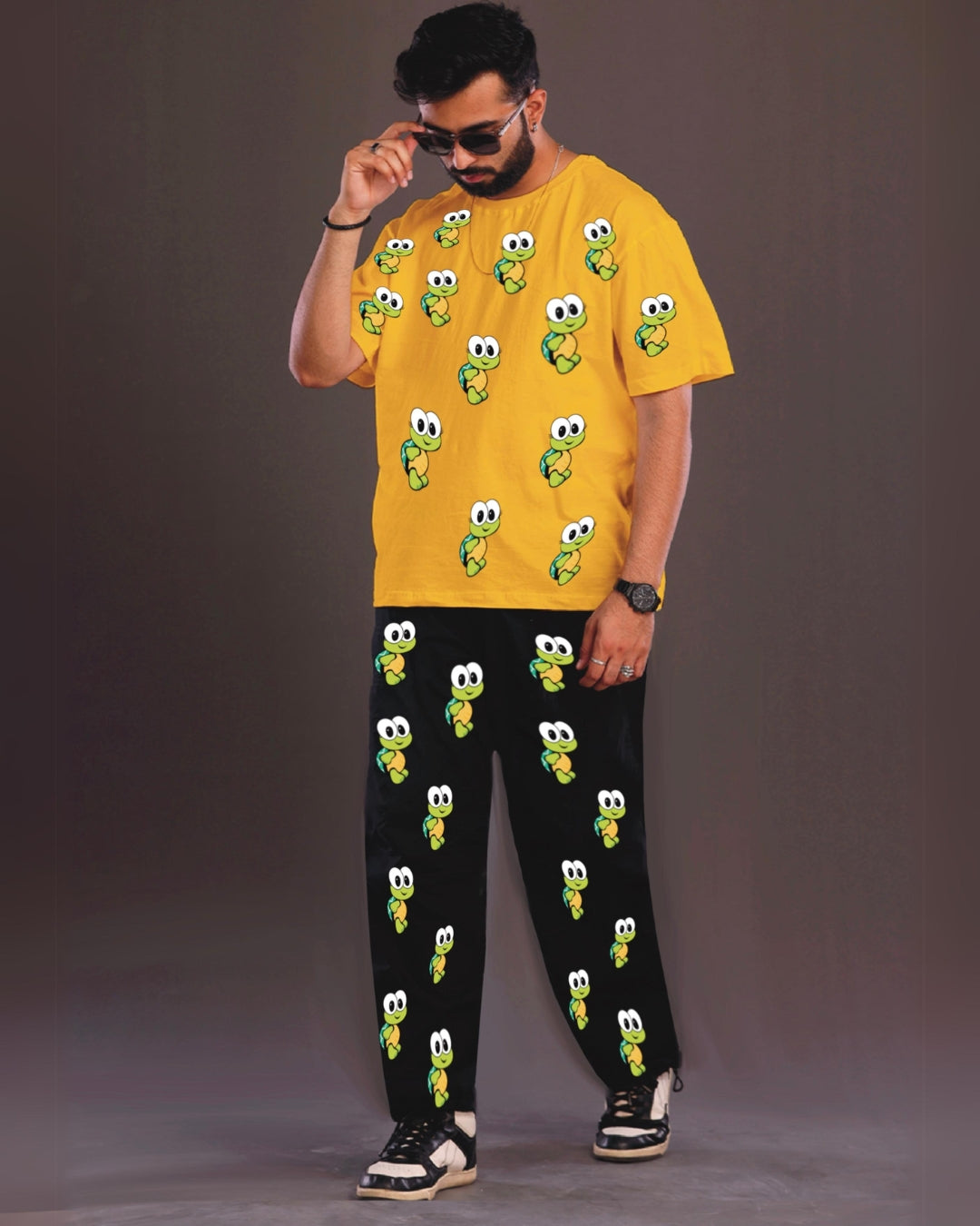 Men's Turtle World Oversized Co-Ord Set - Yellow and Black