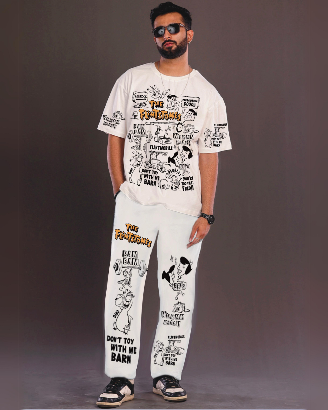Men's The Flintstones Oversized Co-Ord Set - White and White