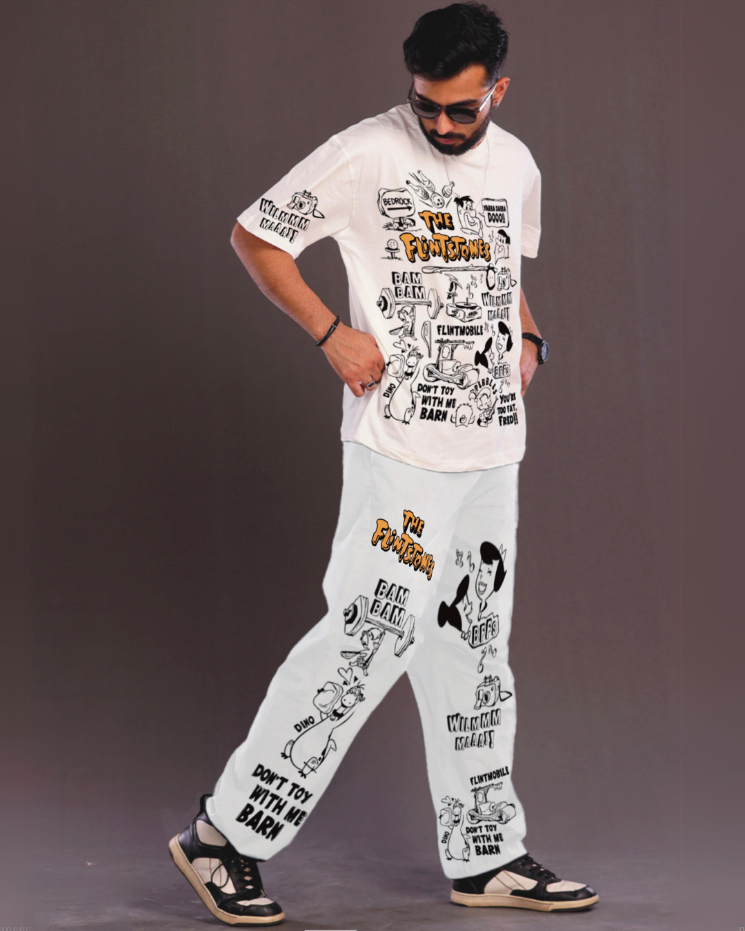 Men's The Flintstones Oversized Co-Ord Set - White and White