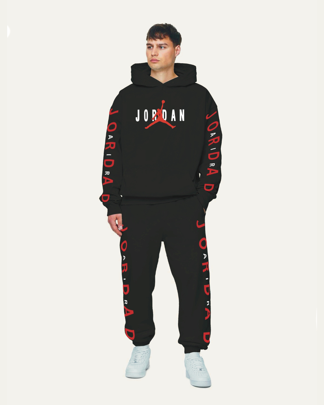 Men's Basketball Series Oversized Hoodie Co-ord Set - Black and Black (*)