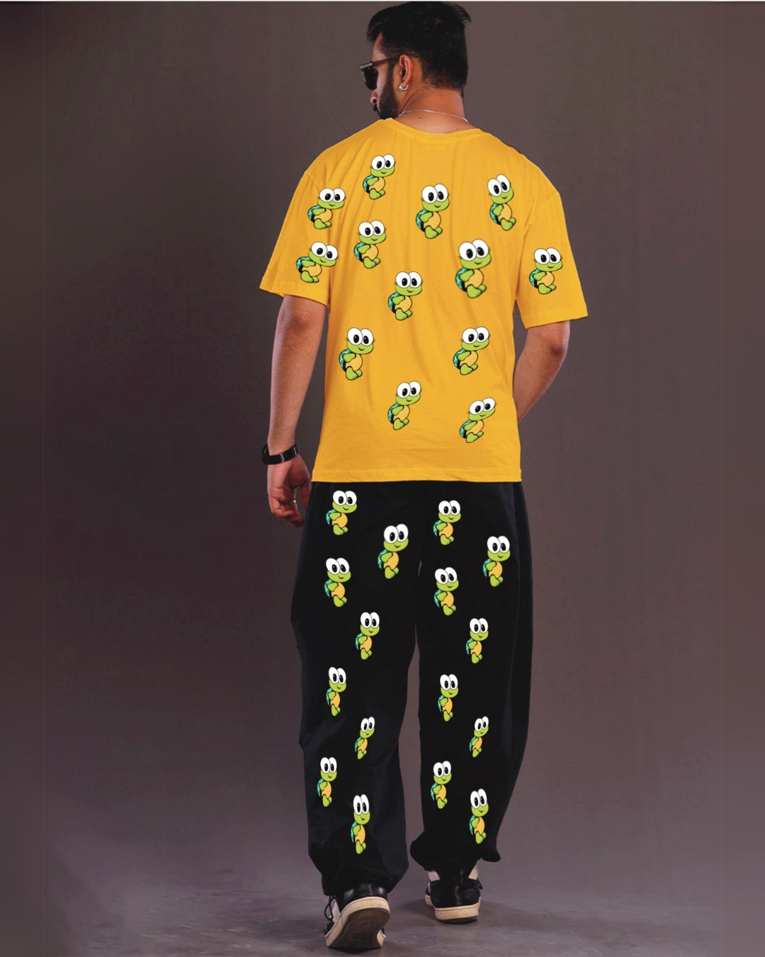 Men's Turtle World Oversized Co-Ord Set - Yellow and Black