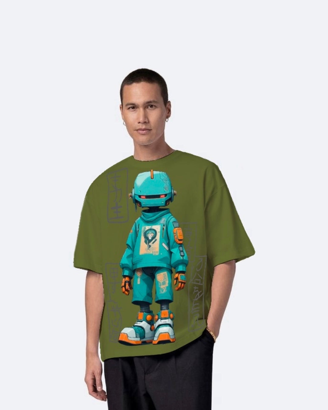 Robot Olive Urban Oversized T-Shirt for Men