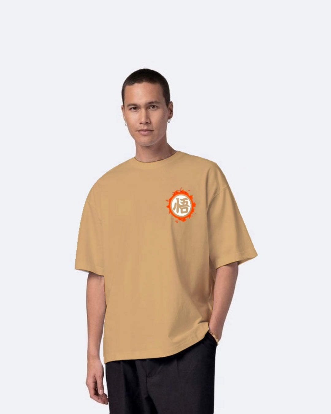 No Signal Design with Men's Beige Oversized T-Shirt