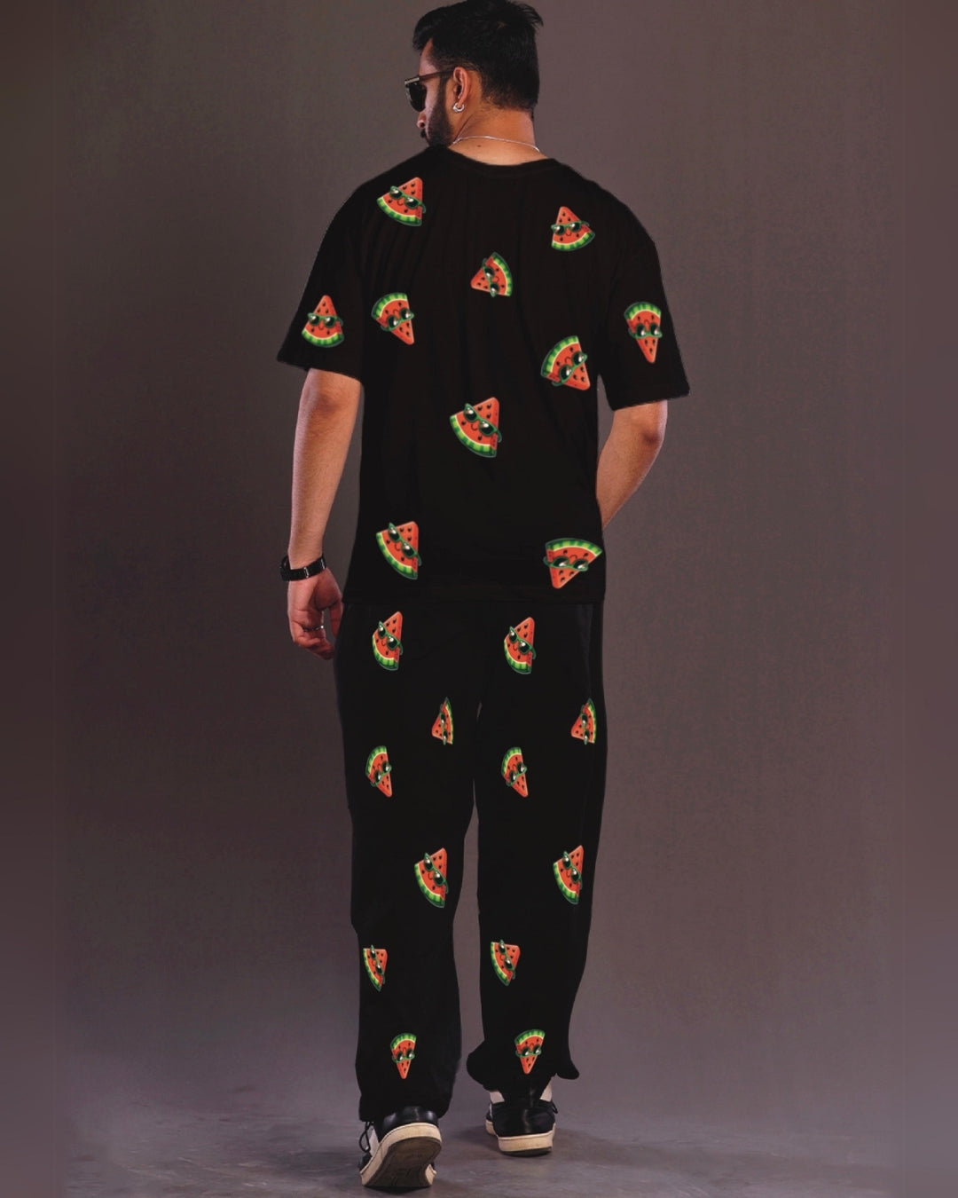 Men's Watermelon World Oversized Co-Ord Set - Black and Black