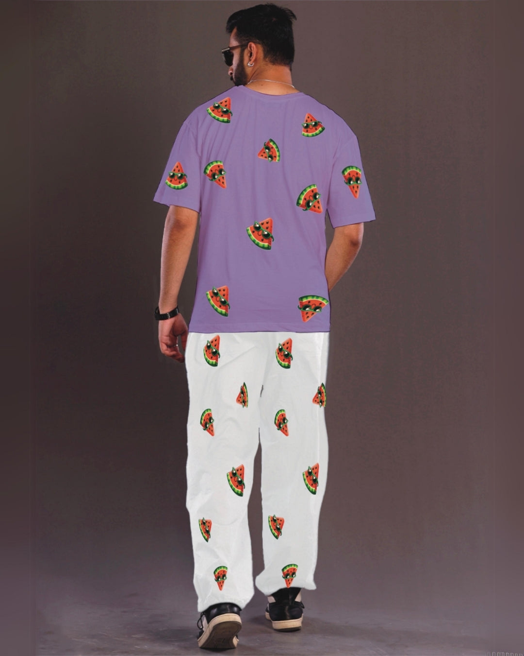 Men's Watermelon World Oversized Co-Ord Set - Puple and White