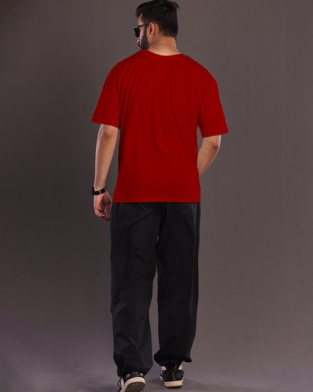 Men's Meow Oversized Co-Ord Set - Red and Black