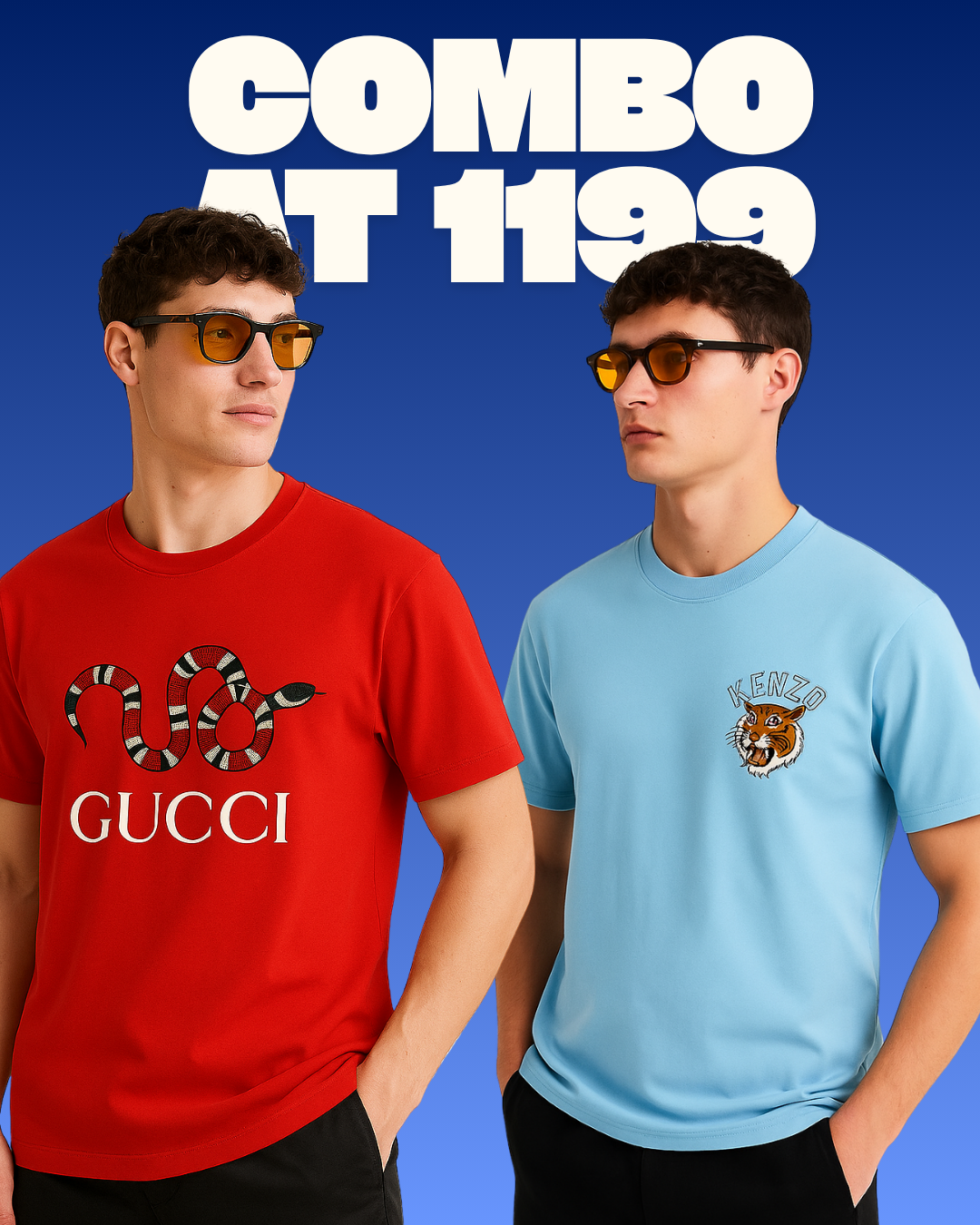 GUCCI SNAKE (RED), KENZO TIGER (BLUE) TEE COMBO OF 2 (*)