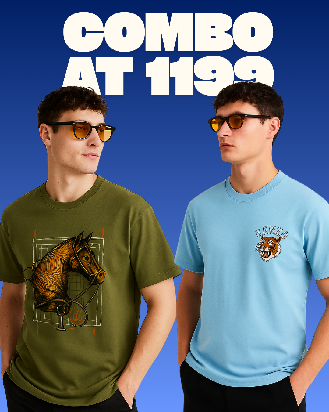HERMESS HORSE (OLIVE), KENZO TIGER (BLUE) TEE COMBO OF 2(*)