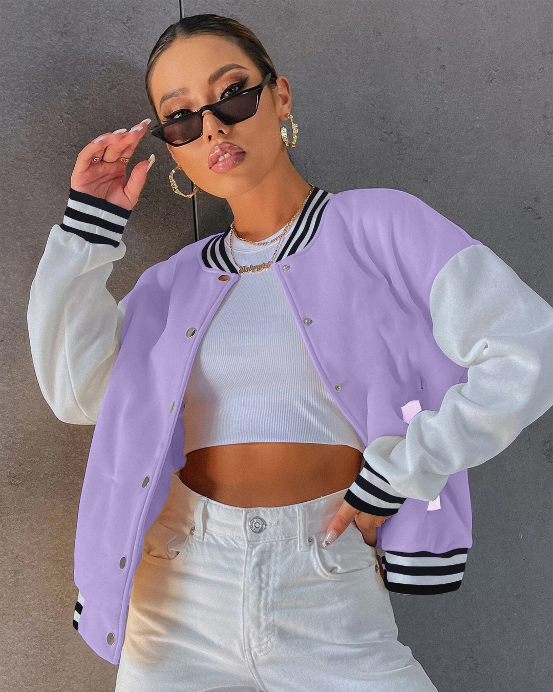 Women Purple Varsity Jacket - Mordern Naari