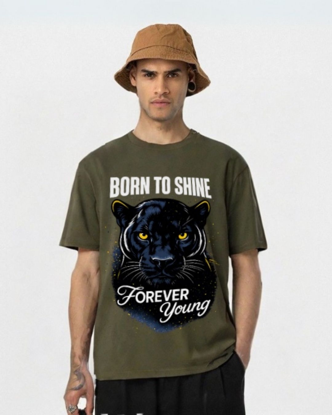 MEN'S BORN TO SHINE OVERSIZED TSHIRT (OLIVE )