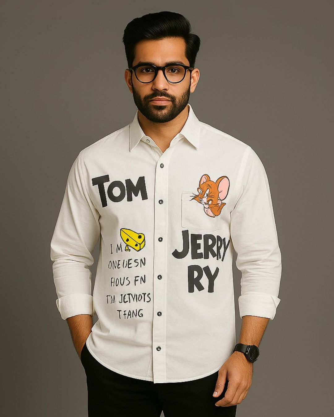 MEN'S CHEEZY JERRY FULL SLEEVE WHITE SHIRT