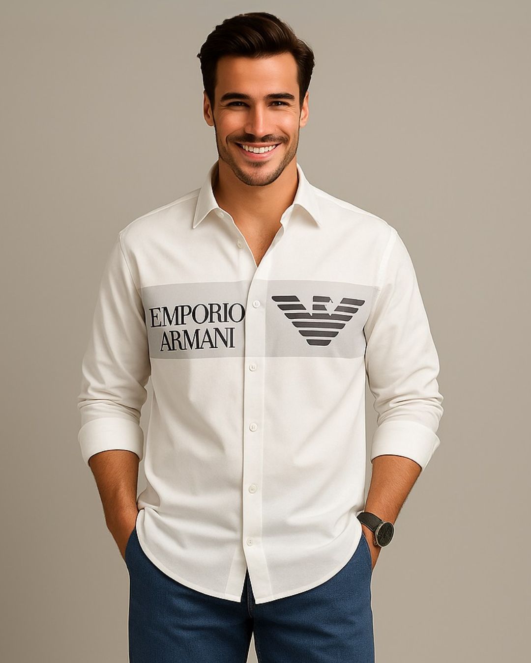MEN'S EMPORIO FLY FULL SLEEVE WHITE SHIRT