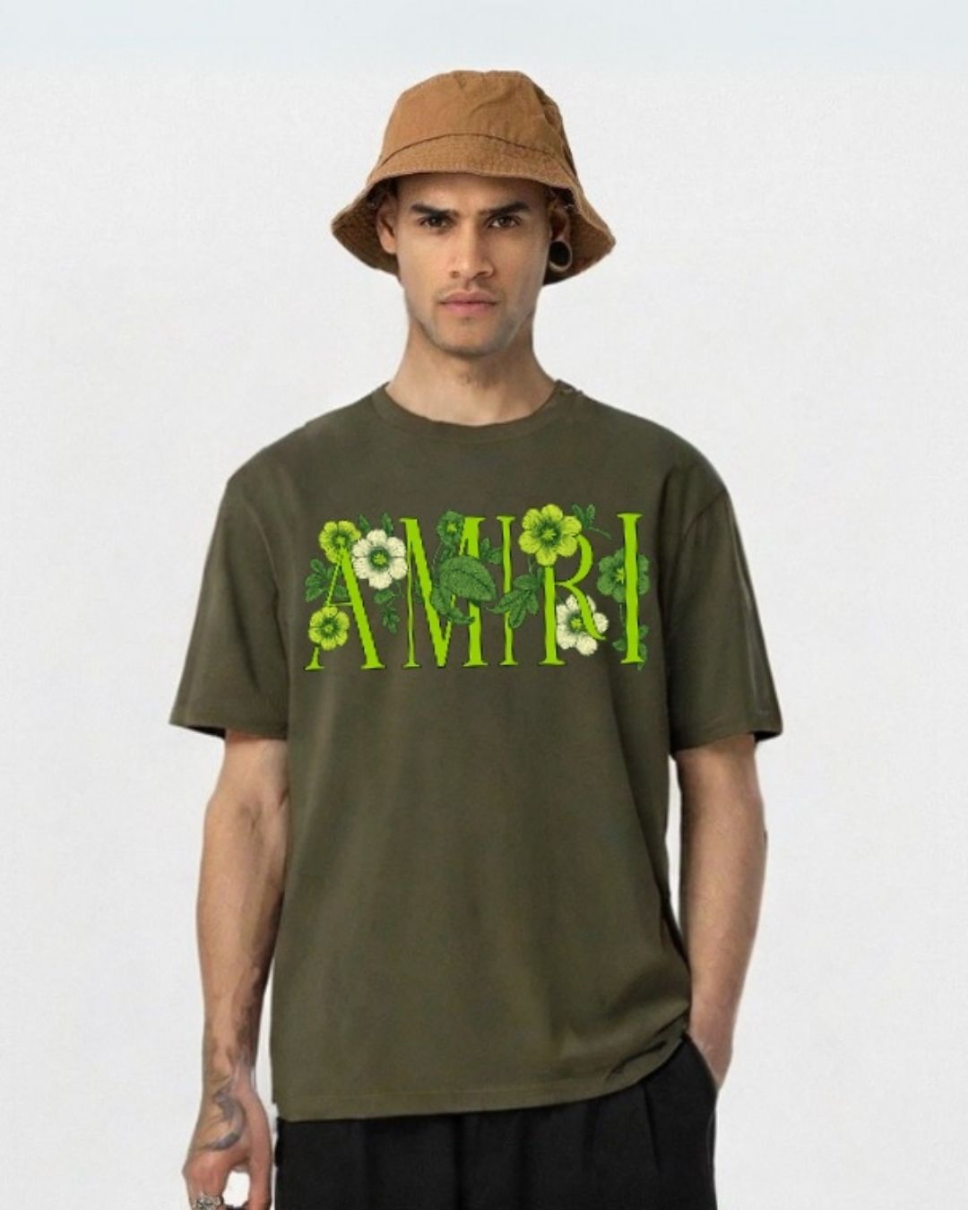 MEN'S FLORA AMIRI OVERSIZED TSHIRT (OLIVE )