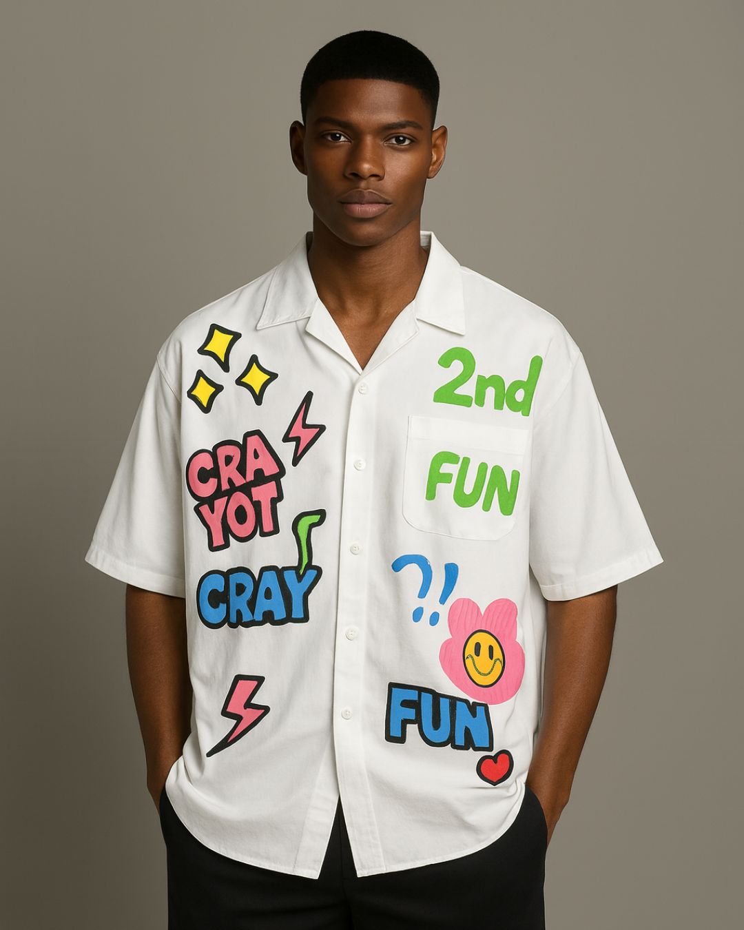 MEN'S FUN AND CLAY HALF SLEEVE WHITE SHIRT