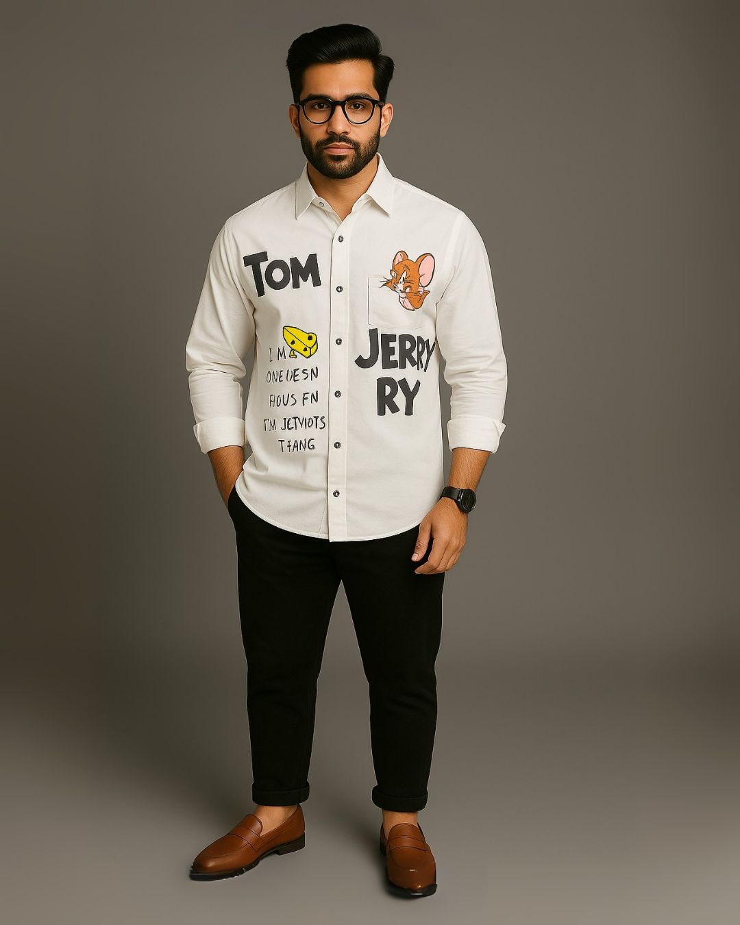 MEN'S CHEEZY JERRY FULL SLEEVE WHITE SHIRT