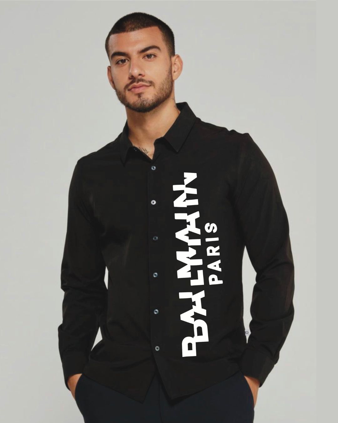 MEN'S LUXURY PARIS FULL SLEEVE BLACK SHIRT