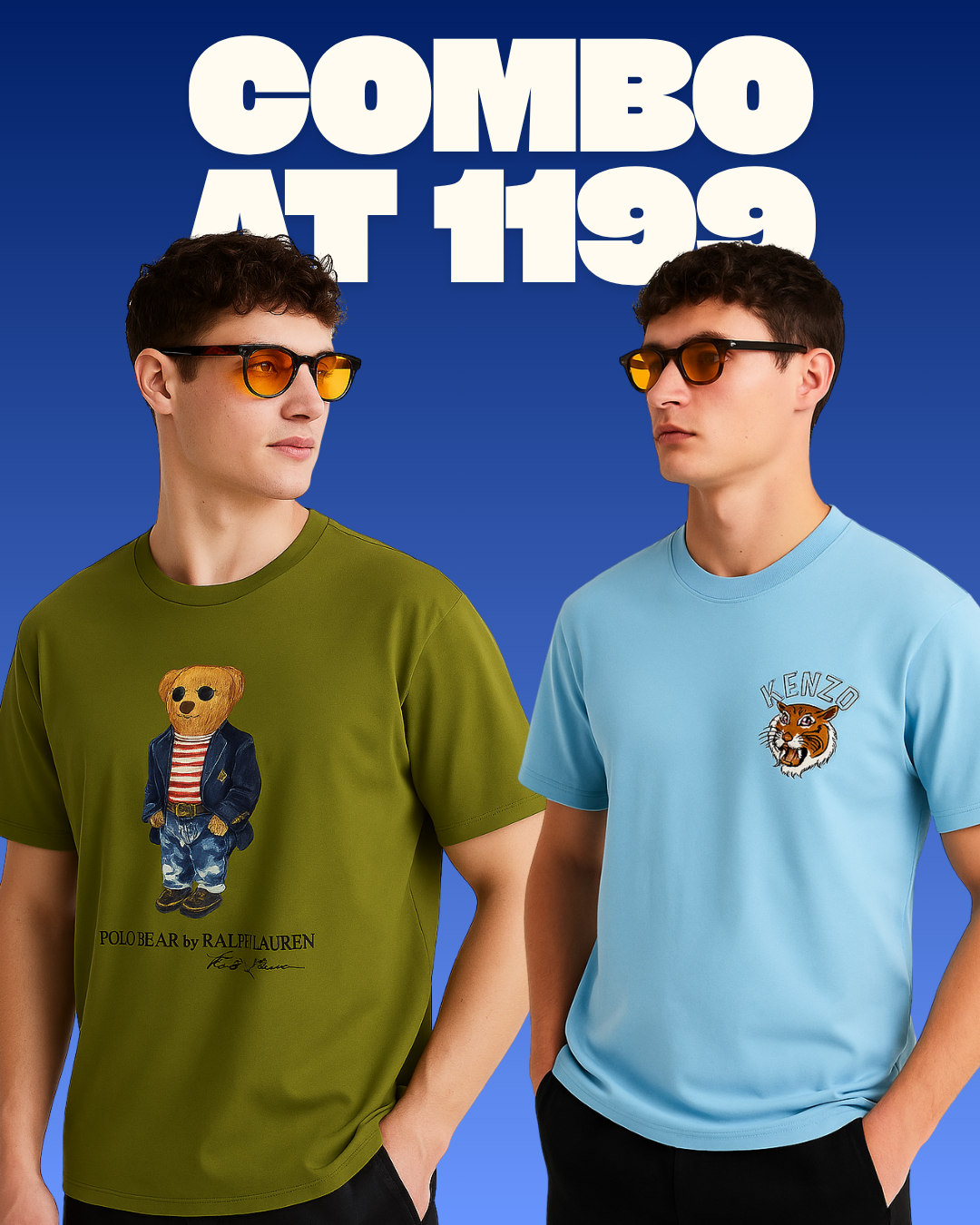 POLO BEAR (OLIVE), KENZO TIGER (BLUE) TEE COMBO OF 2(*)