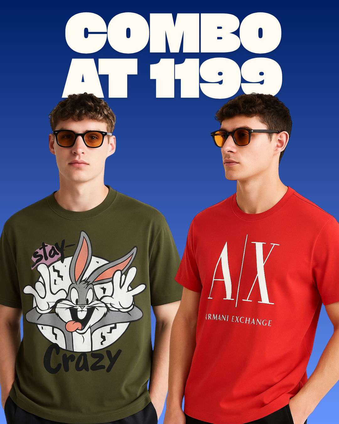 STAY CRAZY (OLIVE), X/A (RED) TEE COMBO OF 2(*)