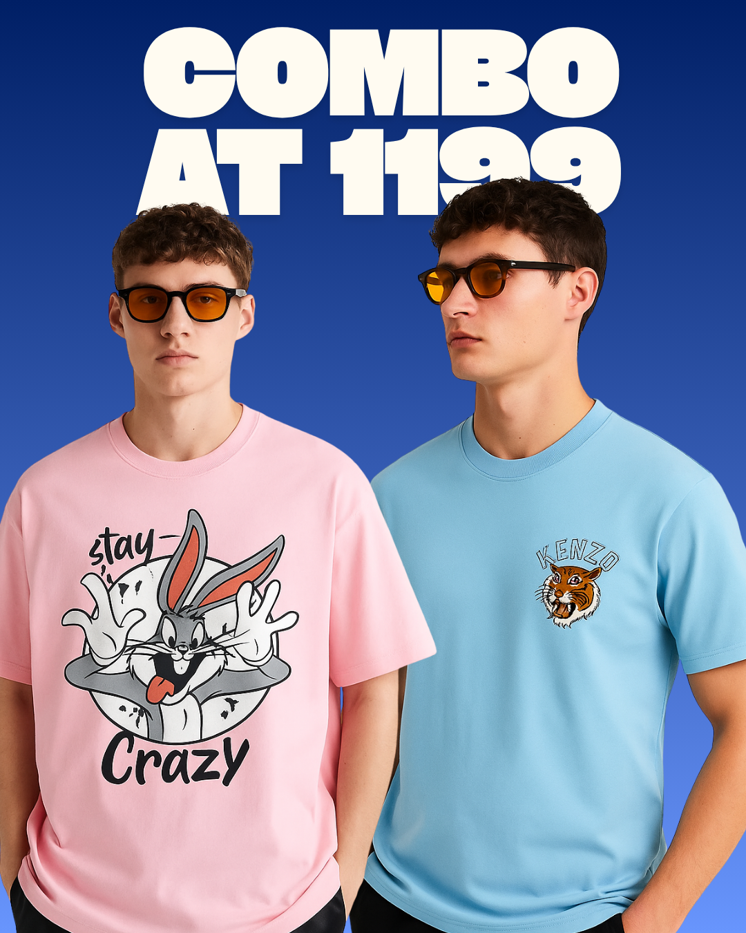 STAY CRAZY (PINK), KENZO TIGER (BLUE) TEE COMBO OF 2(*)