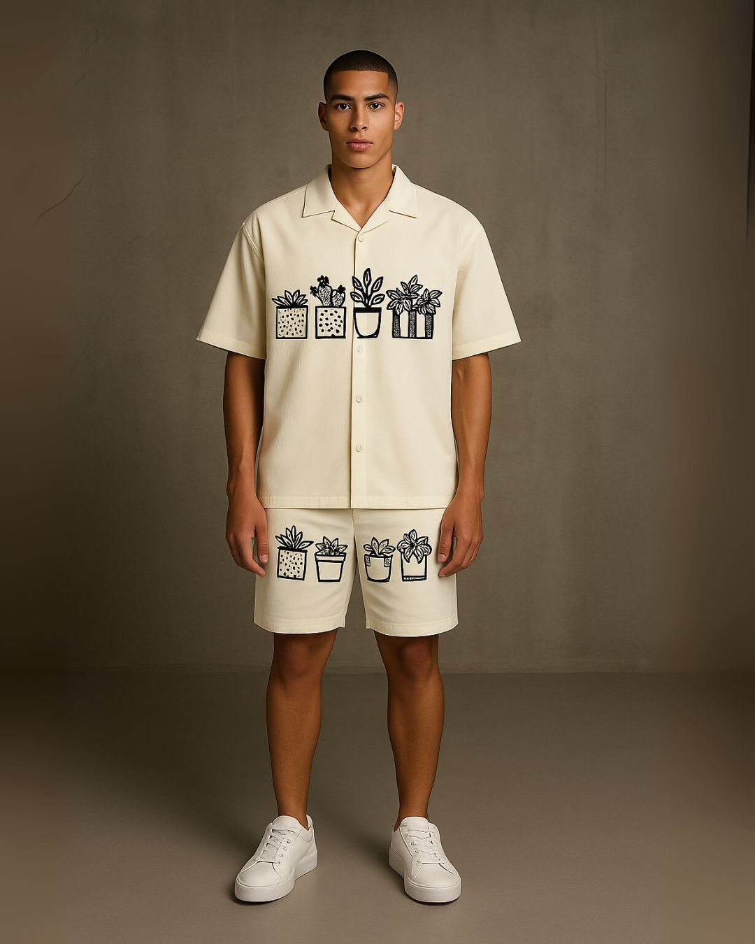 Springtime Half Shirt With Shorts Cordset (White and White ) (*)