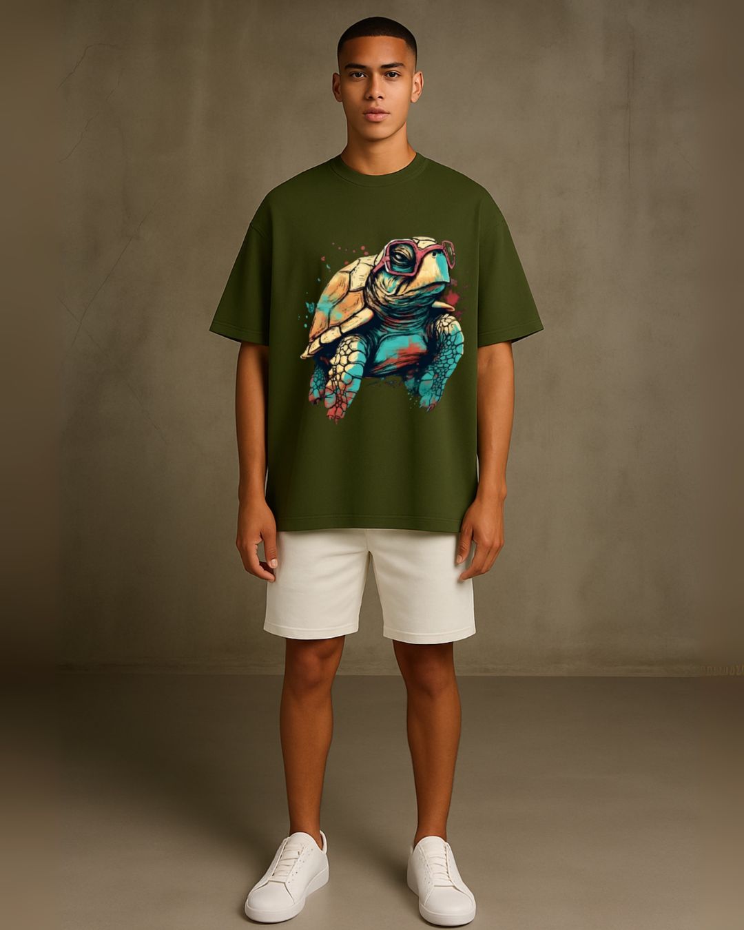 Turtle Tee With Shorts Cordset (Olive and White ) (*)