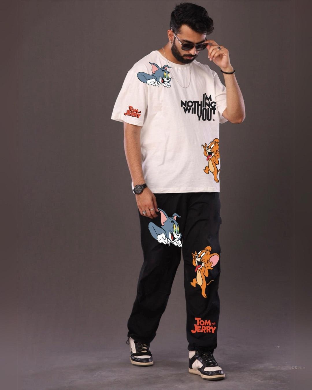 White and Black Men's Tom & Jerry Co-ord Set - Men's Choice