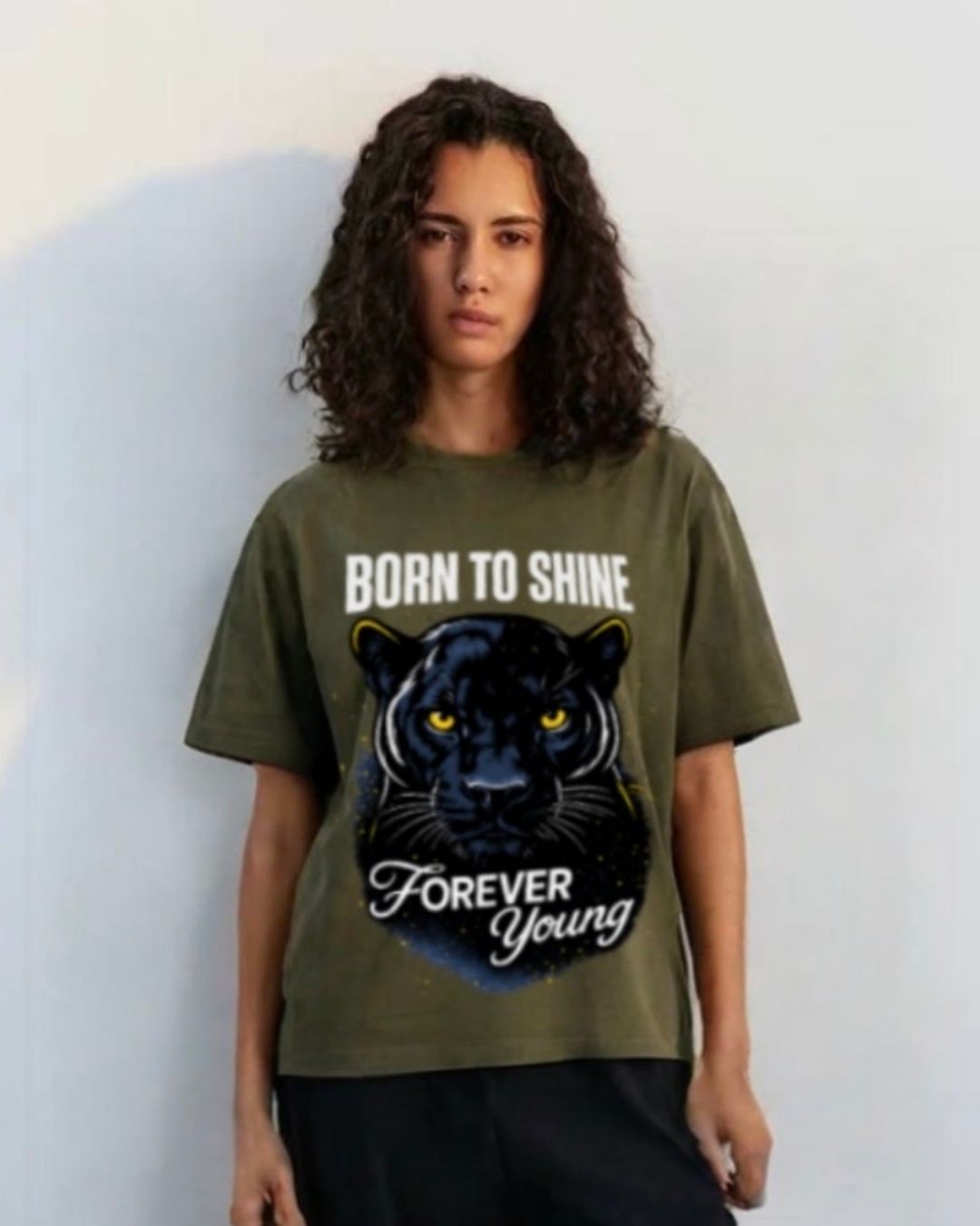 WOMEN'S BORN TO SHINE OVERSIZED TSHIRT (OLIVE )