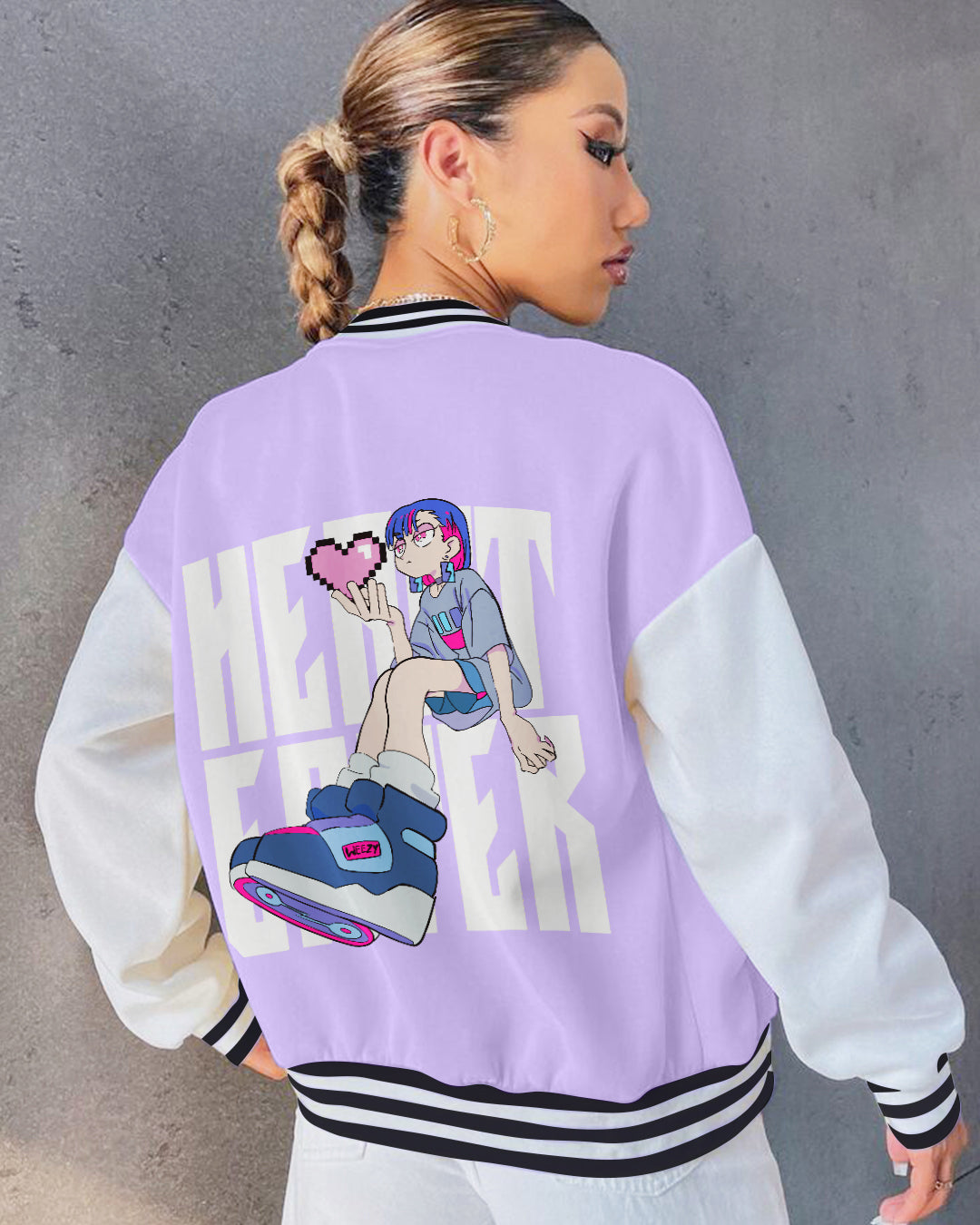 Women Purple Varsity Jacket - Heart Eater
