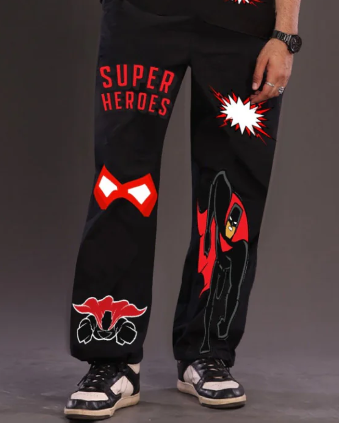 Men Black Adjustable Cargo Pants for Comic Fans(*)