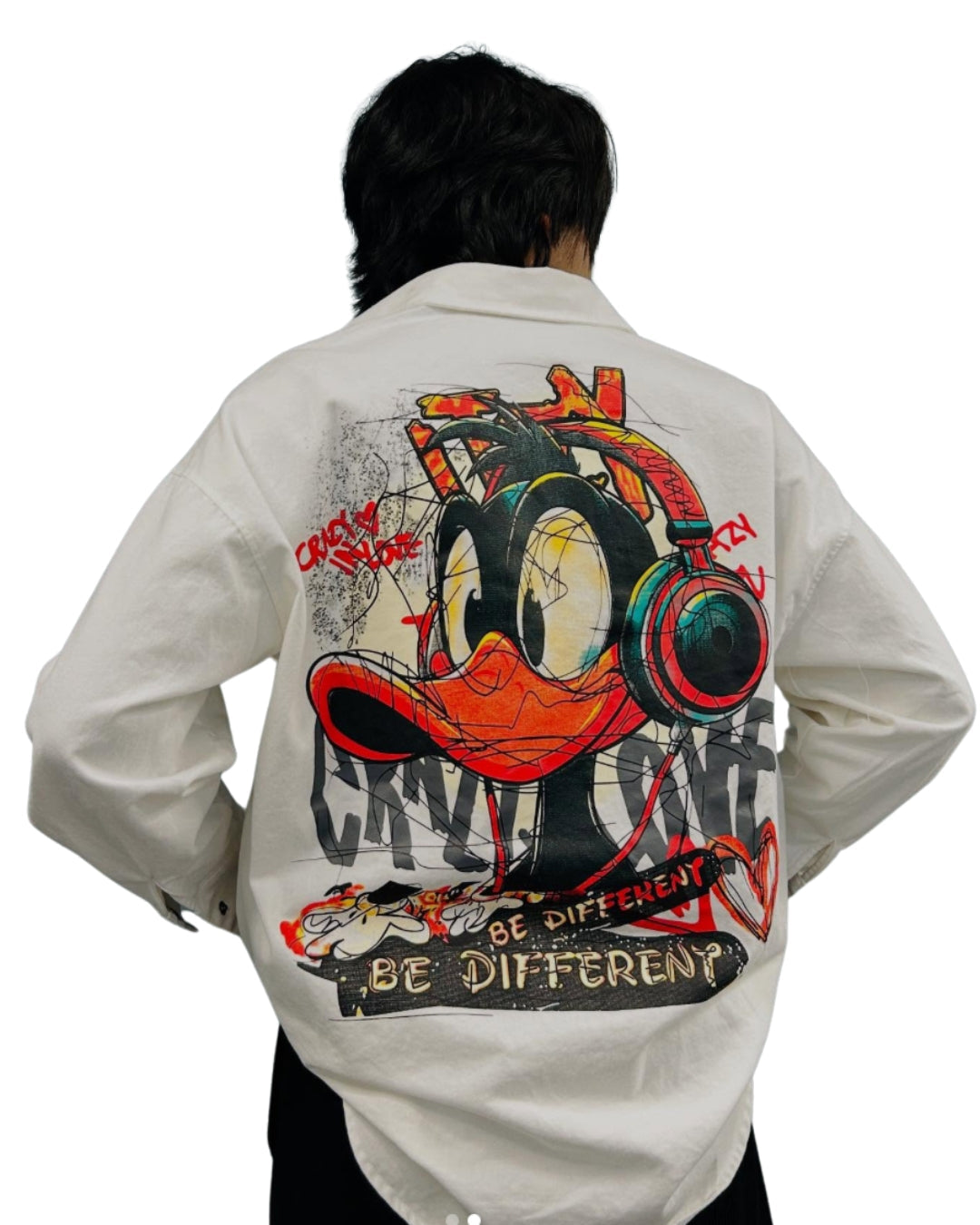 It's crazy love duck Full Sleeve White Oversized Knitted Shirt