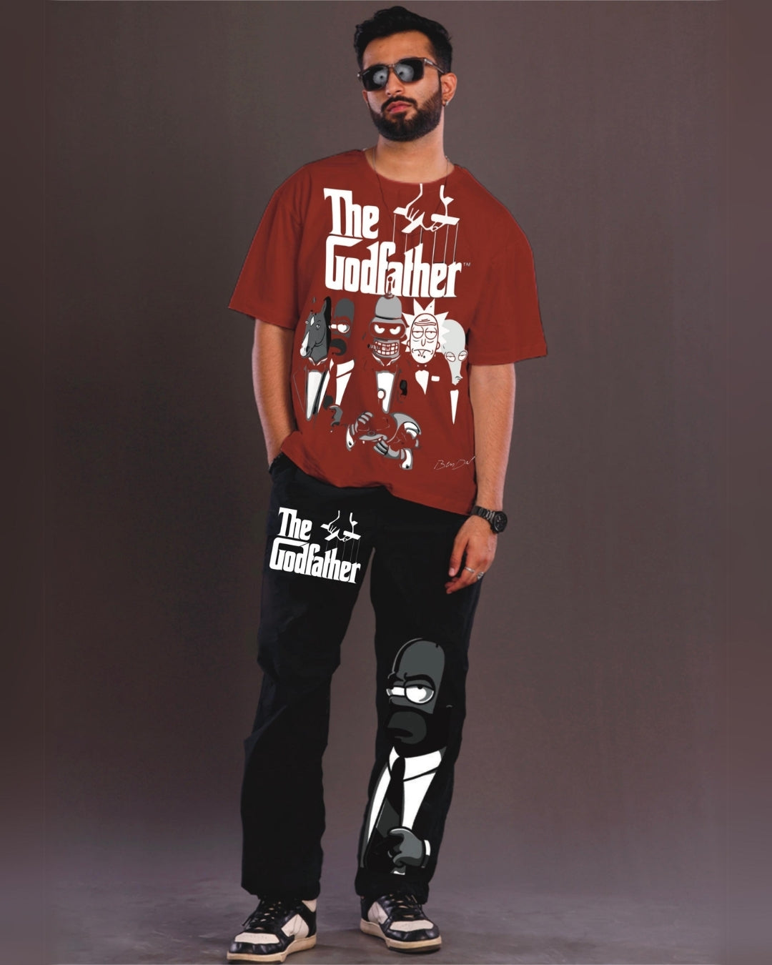 The GodFather Men's Oversized Red and Black Coord Set