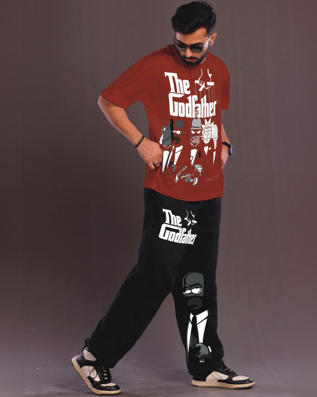 The GodFather Men's Oversized Red and Black Coord Set