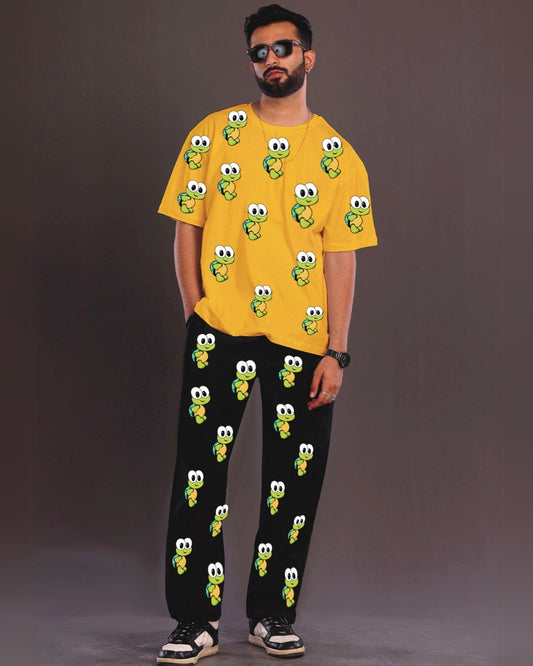 Men's Turtle World Oversized Co-Ord Set - Yellow and Black