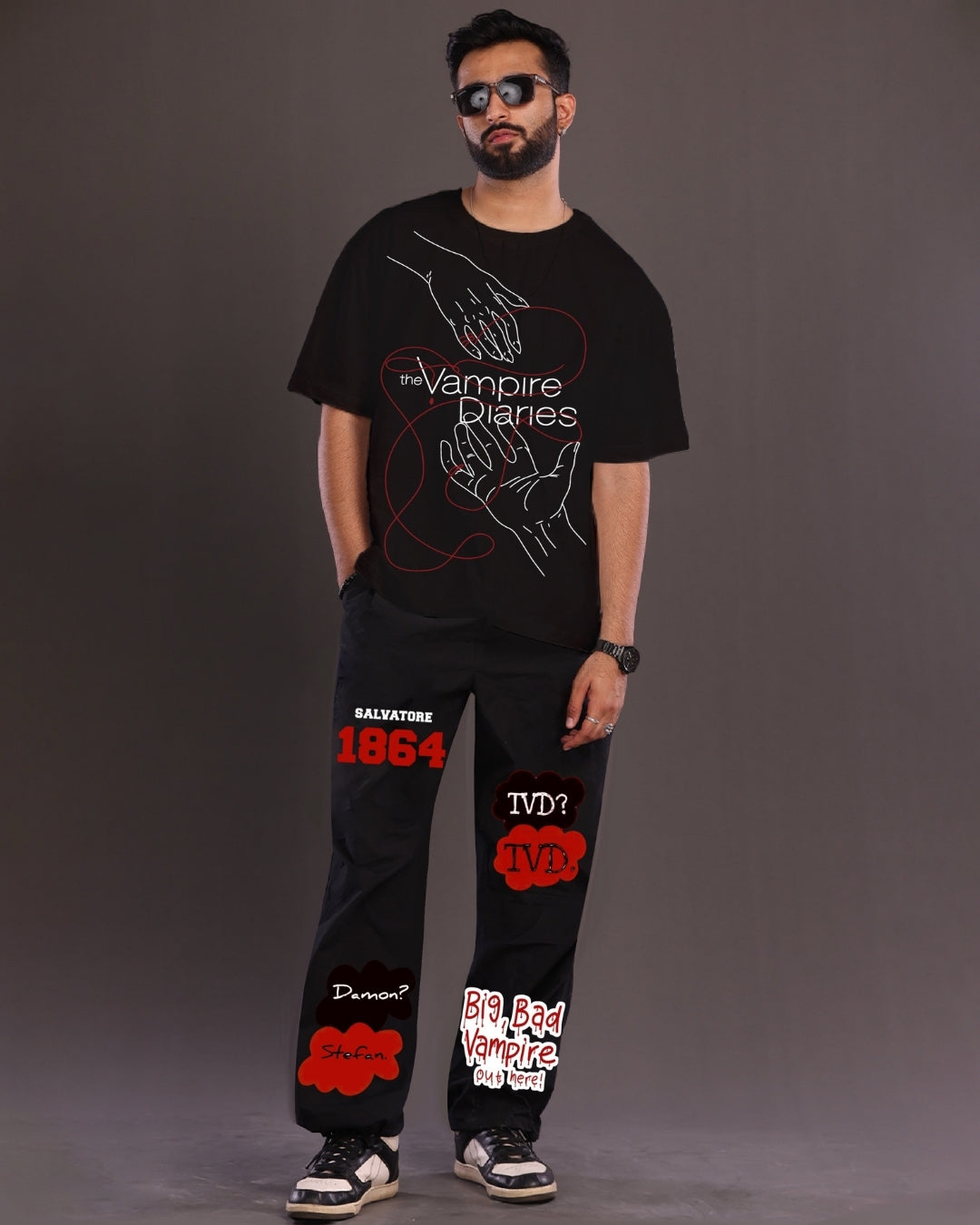 Vampire Diaries Men's Oversized Black and Black Coord Set