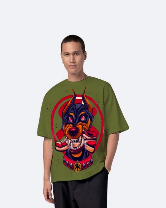 Doberman Olive Urban Oversized T-Shirt for Men