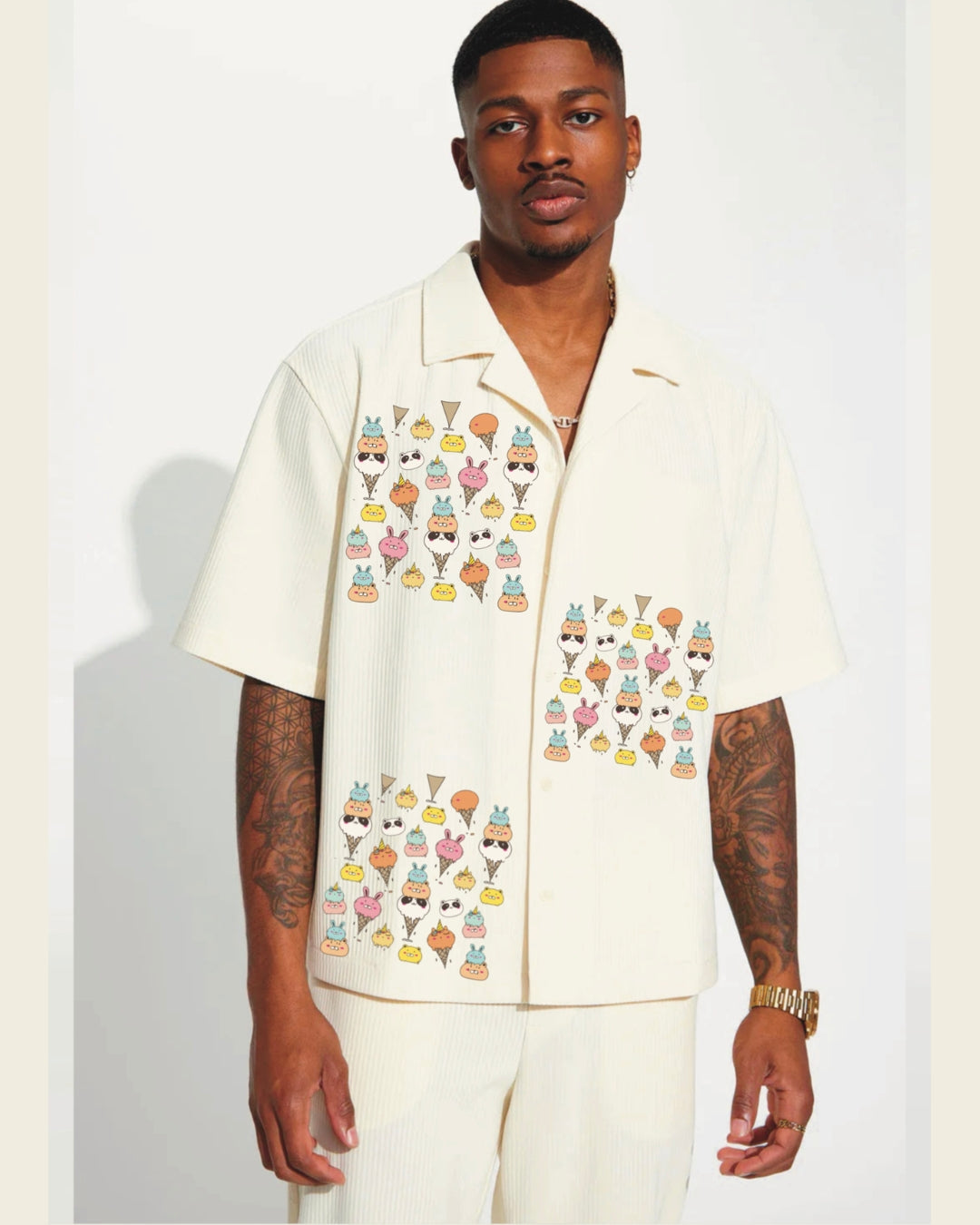 Ice Cubs Half Sleeve White Oversized Knitted Shirt