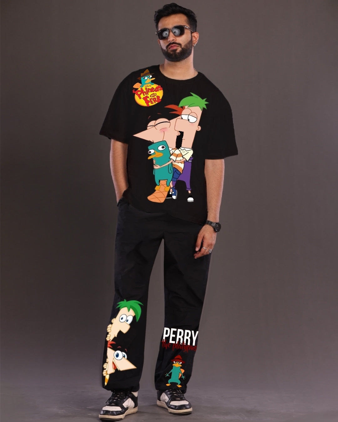 Perry the Platypus Men's Oversized Black and Black Coord Set