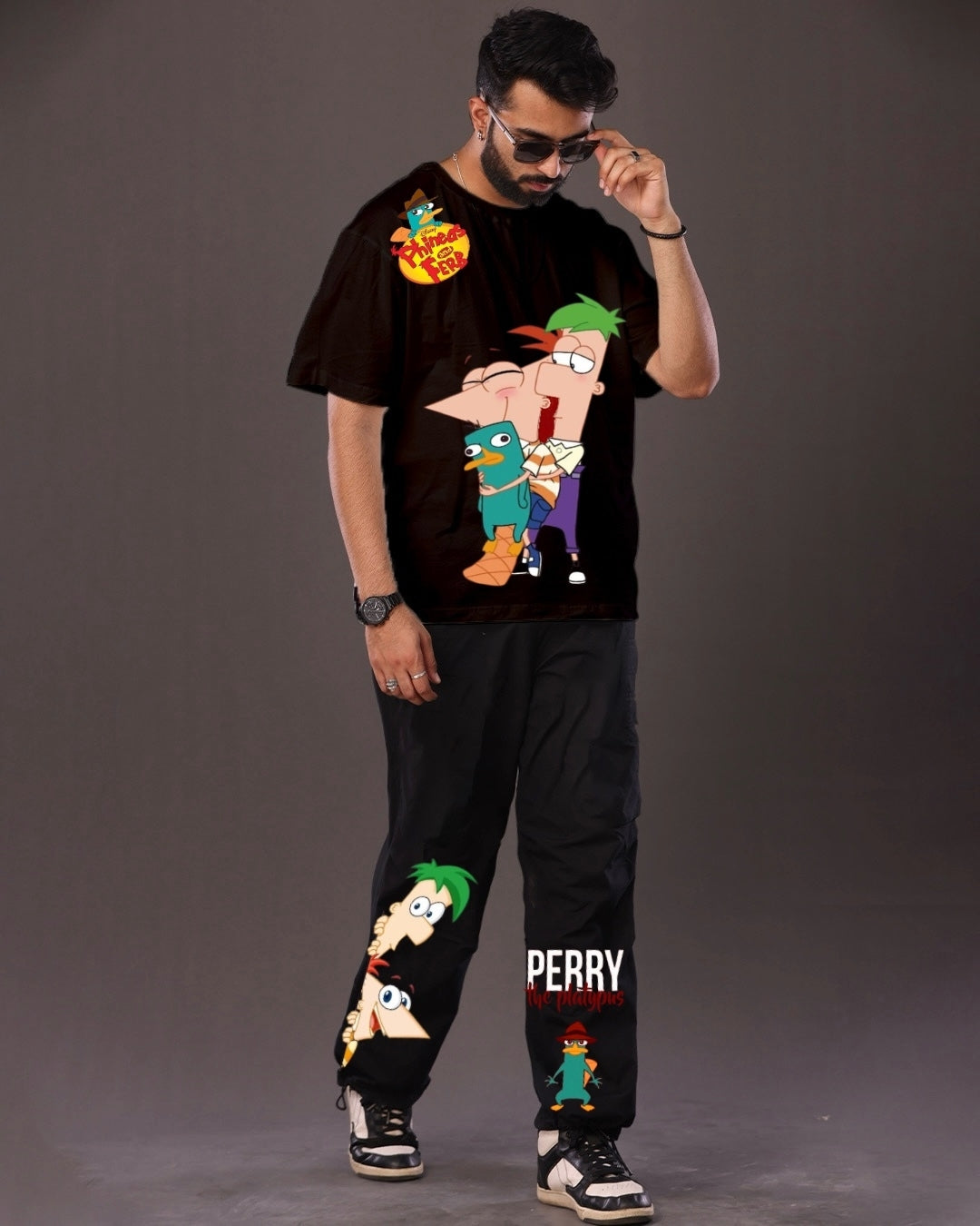 Perry the Platypus Men's Oversized Black and Black Coord Set