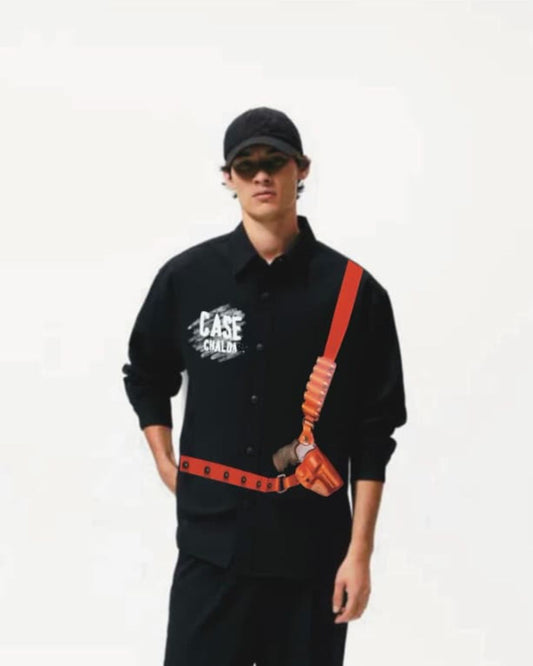 Tamancha Full Sleeve Black Oversized Knitted Shirt
