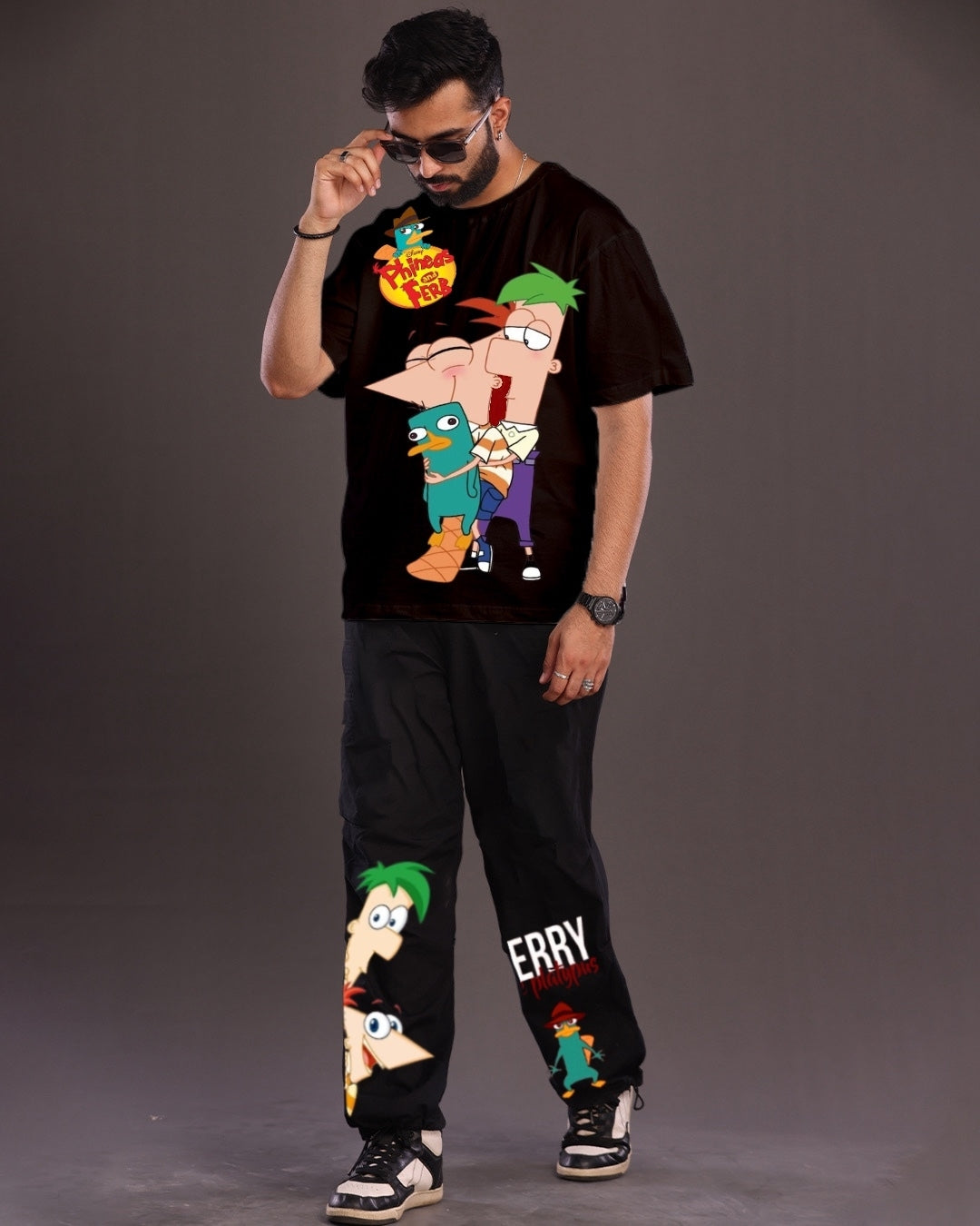 Perry the Platypus Men's Oversized Black and Black Coord Set